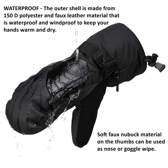 Alpine Swiss Mens Waterproof Snow Gloves Zipper Pockets Winter Sport Mittens - Picture 2 of 6